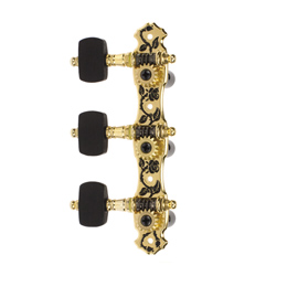 AOS-026BV3 Gold Plated Machine Head, Zinc Alloy Black Peony Plate, Black Oval Synthetic Resin Peg